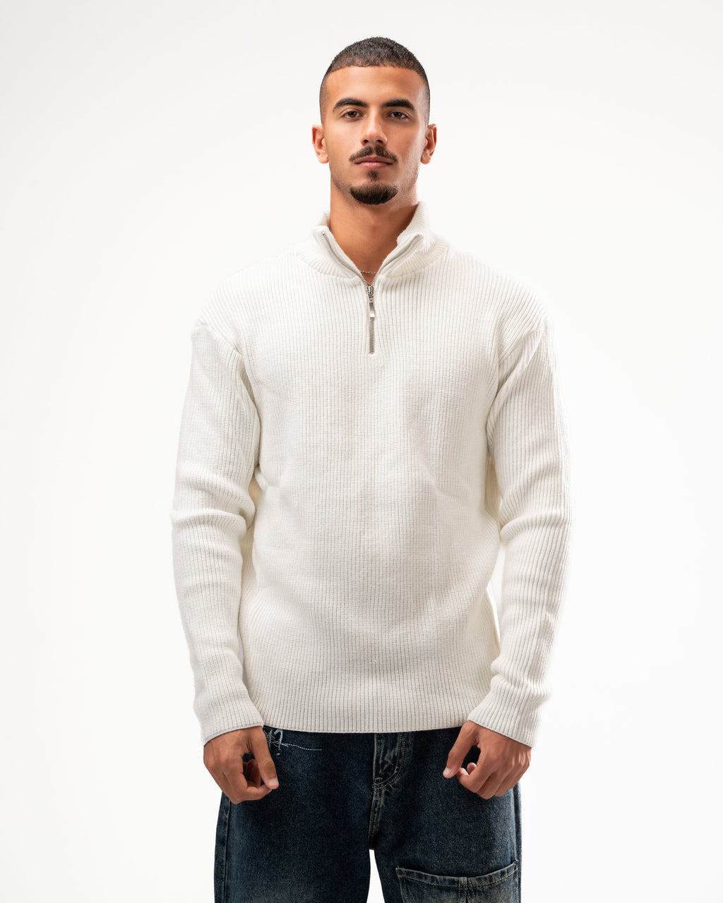 Off white Knit Quarter Zip