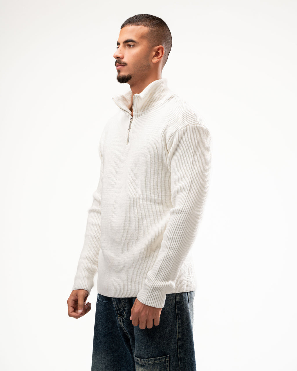 Off white Knit Quarter Zip