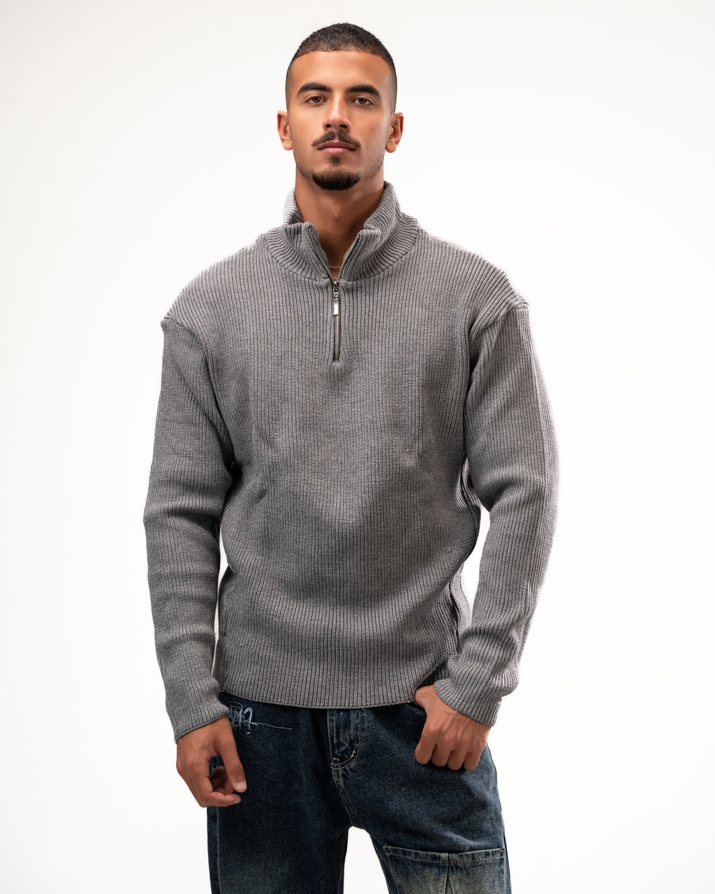 Grey Knit Quarter Zip