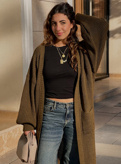 Olive Long Cardigan